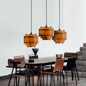Wood Pendant Light, Mid Century Modern, Handmade Lamp, Ceiling Lamp, Chandelier Lighting, Industrial Lamp, Wood Lampshade, Lamp Shade, Lamin