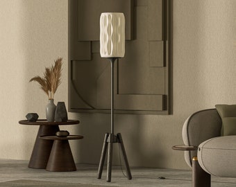 Lampa podłogowa, nowoczesne oświetlenie, oświetlenie druku 3D, lampa minimalistyczna, lampa do jadalni, drewno, Mid Century Modern, wystrój domu, specjalny projekt, biały