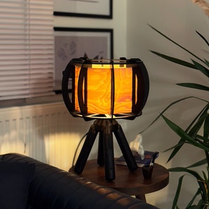 Mid Century Modern Designed Table lamp made from Natural Materials with a wooden base, Lampshade, Bedside Lamp, Wood lamp, Special Design