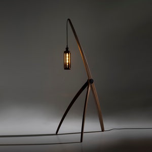 Wood floor lamp, Custom design lamp and lighting, Mid Century Modern floor lamp, , wood veneer lighting, Unique Character Lighting, handmade image 1