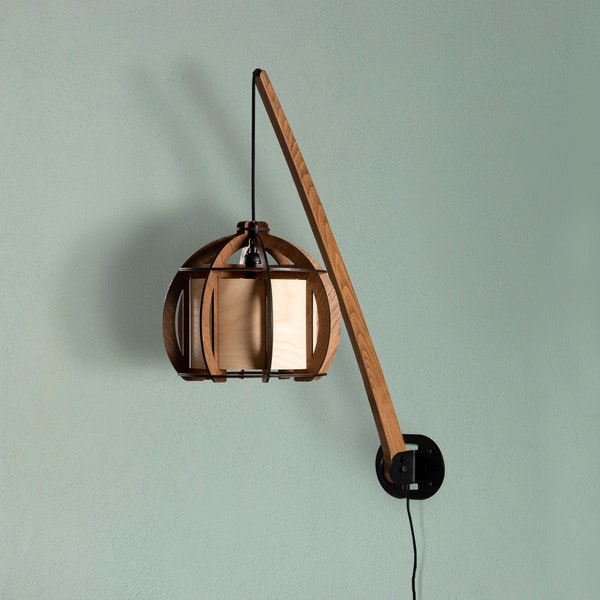 Wooden wall lamp, Wood Sconce, Mid Century Modern, Wood veneer lamp, Handcraft wood light, Unique character lighting, Rod Wall Lamp