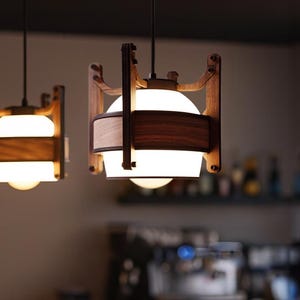 Modern & Mid-Century Modern Pendant Light as Japandi Hanging Lampshade for Minimalist Home Decor - Rin Walnut Pendant Lamp, Creal Design