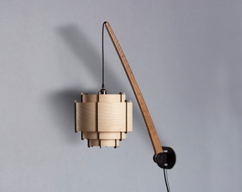 Wood wall lamp, Mid Century Sconce, Wooden Sconce, Wood veneer lamp, Unique character lighting, Handcraft wood light, Lamin wall light