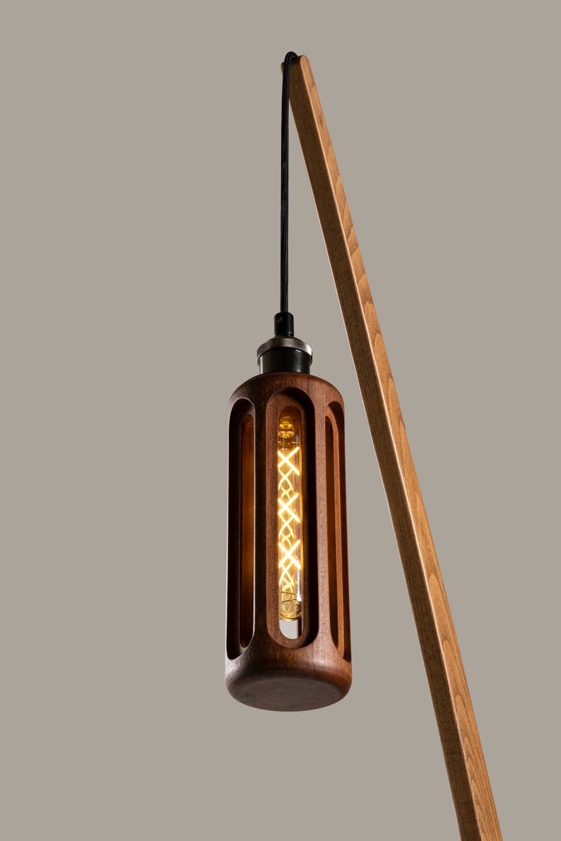 Wood floor lamp, Custom design lamp and lighting, Mid Century Modern floor lamp, , wood veneer lighting, Unique Character Lighting, handmade image 5