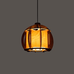 Wood Pendant Light, Mid Century Modern, Veneer Lighting, Handmade Unique Design, Rod Chandelier, Project Lighting, Modern dining lamp
