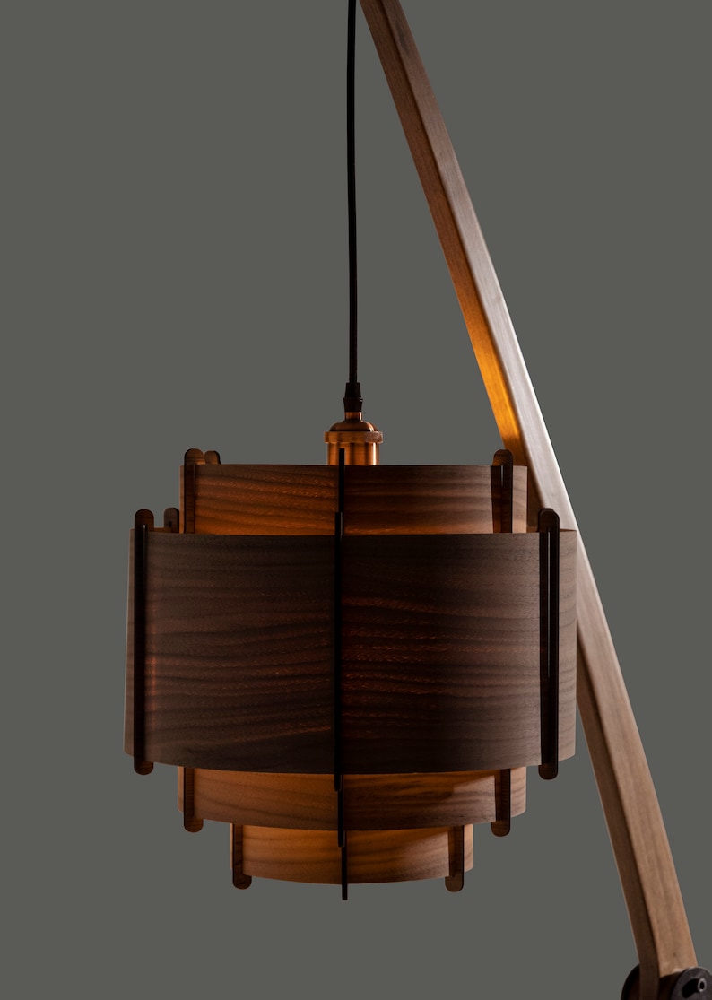 Wood walnut wall lamp, Mid Century Sconce, Wooden Sconce, Wood veneer lamp, Unique character lighting, Handcraft wood light, CrealDesign image 3