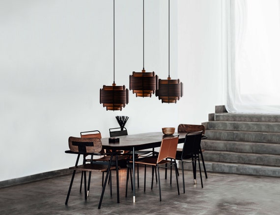 Wood Walnut pendant light, Handmade chandelier, Mid Century Modern lighting, Unique custom design lighting, Walnut veneer, CrealDesignStudio