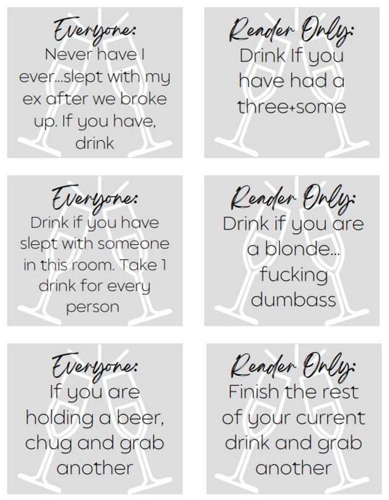 60 Cards Adult Drinking Game Printable PDF File Etsy
