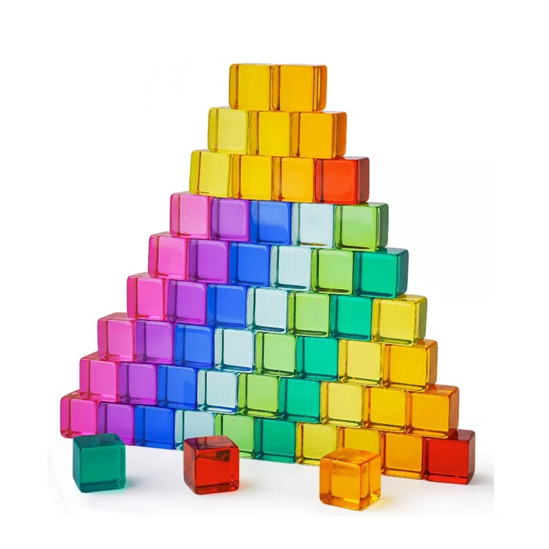 20/40/60/100 pcs Colourful Acrylic Cubes Loose Parts Sets and Window House Creative Mandala Montessori Discovery Imaginary image 1