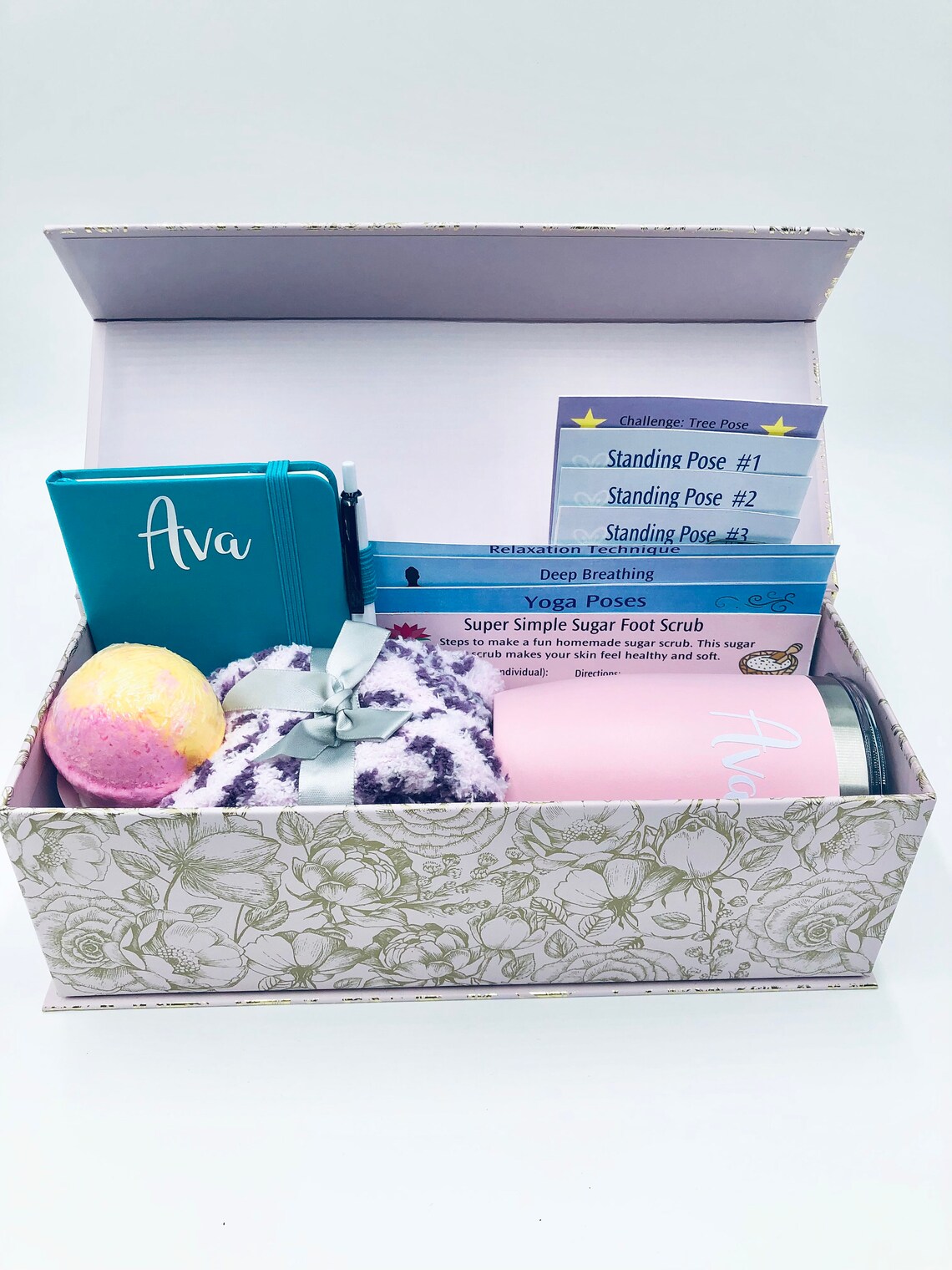 Kids Yoga Basket Personalized Yoga Basket Self care Spa gift Basket Kids relaxation Yoga Birthday Yoga Cards gift for her image 1