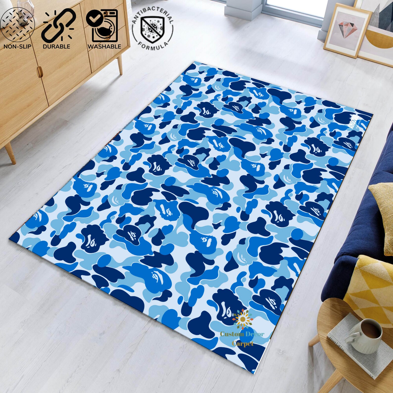 Blue Bape Sign Rug Fantastic Rug Art Maps Minimalist Rug Etsy