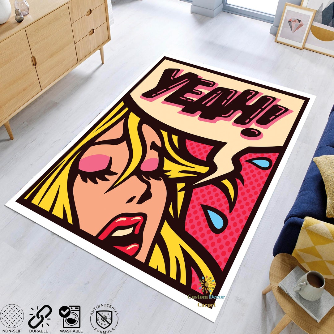 Yeahh Text Rug Pop Art Print Rug Fancy Rug Girl Rug Cool Etsy