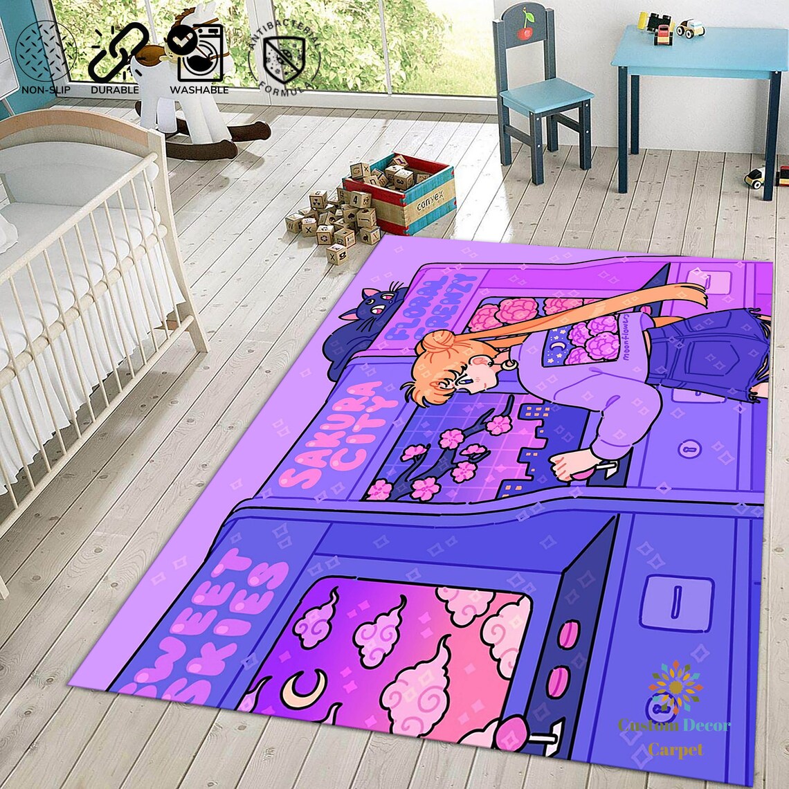 Sailor Moon Rug Anime Rug Anime Rug Kawaii Rug Purple Rug Etsy
