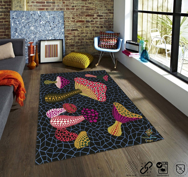 Yayoi Kusama Mushroom Print Area Rug Modern Decor Area Rug Etsy