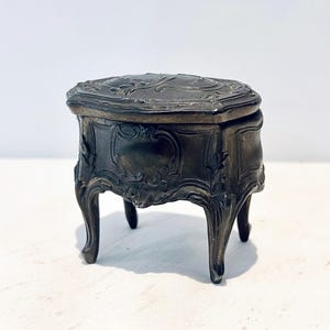 1920s Antique French Rococo Style Ornate Footed Jewellery Casket Metal Trinket Box