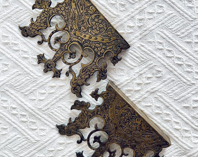Antique Brass Gothic Revival Mounts Ornate Victorian Bookends or Wall ...