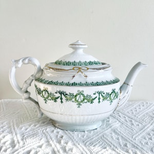 Vintage fransk stil grön girland och guld rosett porslin tekanna