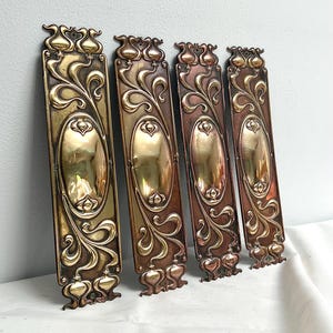 1900年代アンティーク アールヌーボー 真鍮銅製フィンガープレート 建築資材再利用品 4個セット