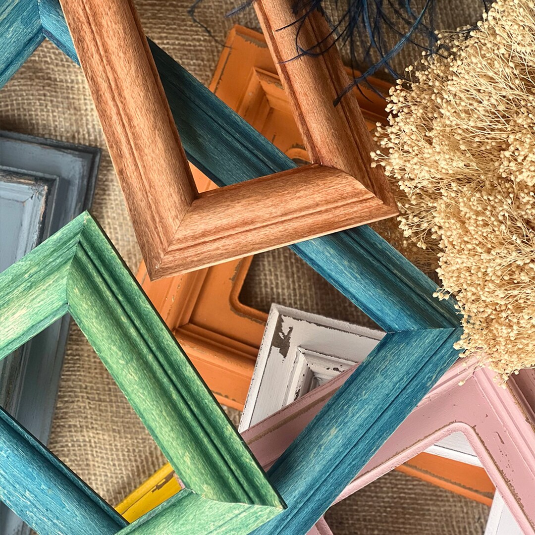 Antique Varnished Spruce Wood Picture Frames Collection Gallery Wall