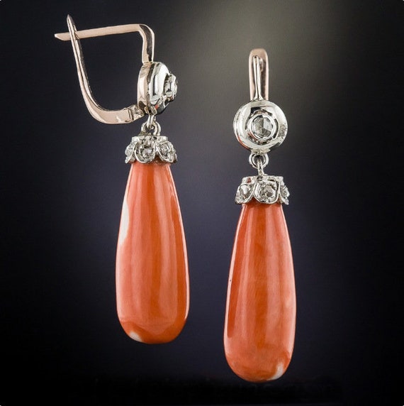 Boho Style Antique Coral Drop Earrings Exquisite … - image 3