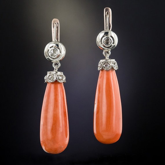 Boho Style Antique Coral Drop Earrings Exquisite … - image 4