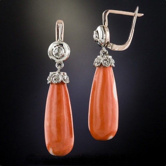 Boho Style Antique Coral Drop Earrings Exquisite … - image 1