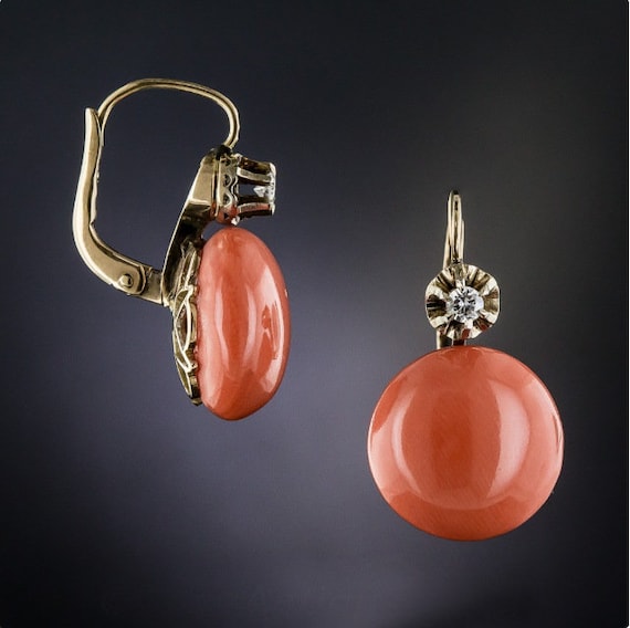 Boho Style Antique Coral Drop Earrings Exquisite … - image 2