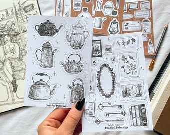 Digital Six Herbalist Sticker Sheets Bundle (from Inktober 2023 zine “Inside the Witch’s Workshop”)