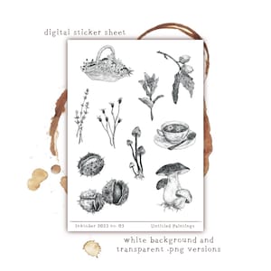 Digital Six Herbalist Sticker Sheets Bundle (from Inktober 2023 zine “Inside the Witch’s Workshop”)