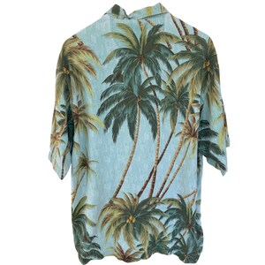 Tommy Bahama Mens Large 100% Silk Palm Tree Tropical Camp Shirt Light Blue L image 8