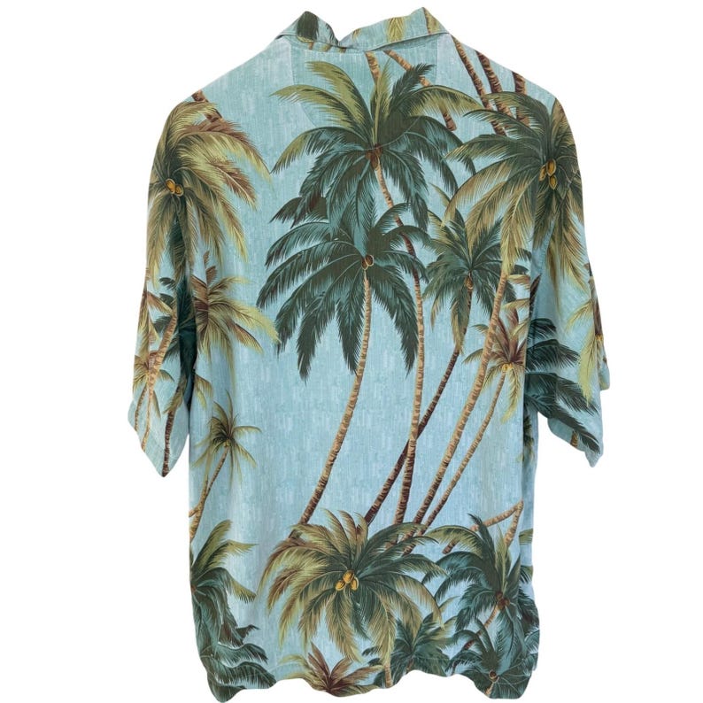 Tommy Bahama Mens Large 100% Silk Palm Tree Tropical Camp Shirt Light Blue L image 8