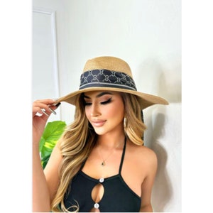 Odiva Summer Hat Khaki Stripe Pattern Band Straw - Etsy display picture 1