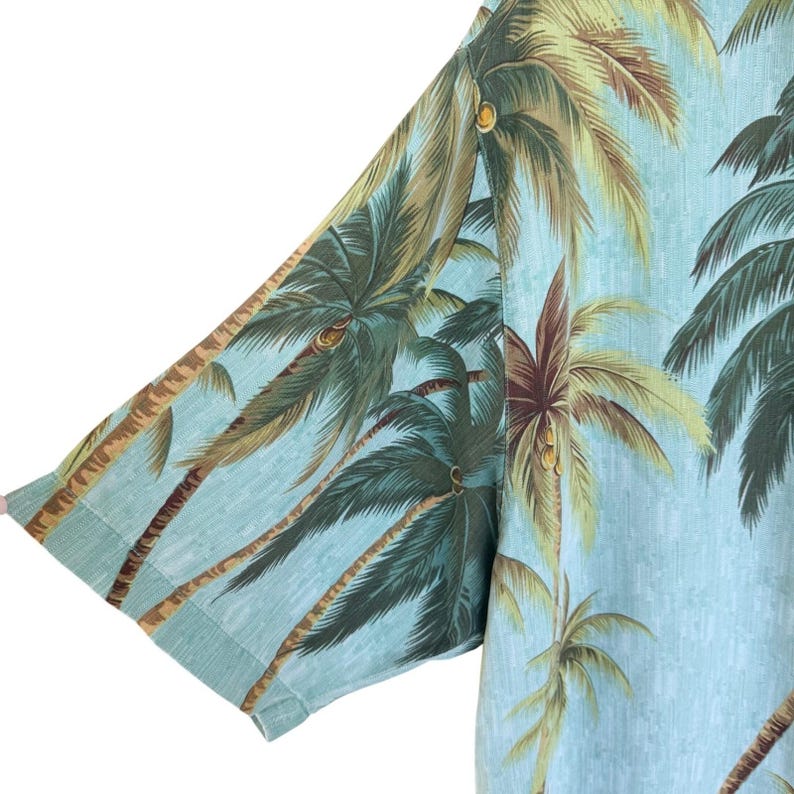 Tommy Bahama Mens Large 100% Silk Palm Tree Tropical Camp Shirt Light Blue L image 7