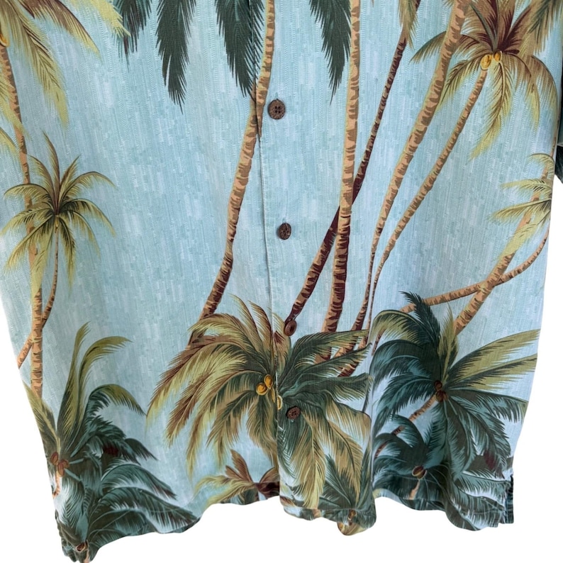 Tommy Bahama Mens Large 100% Silk Palm Tree Tropical Camp Shirt Light Blue L image 6