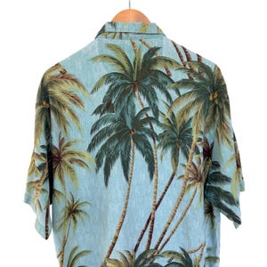 Tommy Bahama Mens Large 100% Silk Palm Tree Tropical Camp Shirt Light Blue L image 9