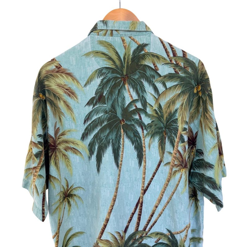 Tommy Bahama Mens Large 100% Silk Palm Tree Tropical Camp Shirt Light Blue L image 9