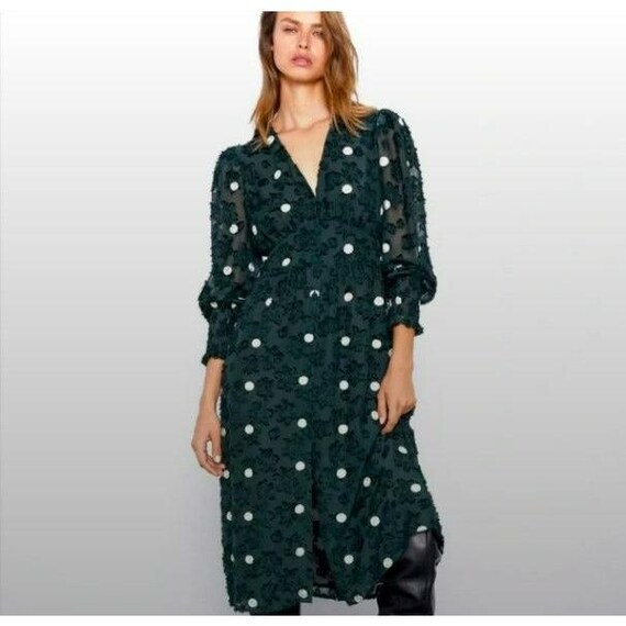zara polka dot dress green NEW Zara Green Polka Dots Sleeveless Cami Camisole Midi Tank Wrap Dress  Size M main image 1