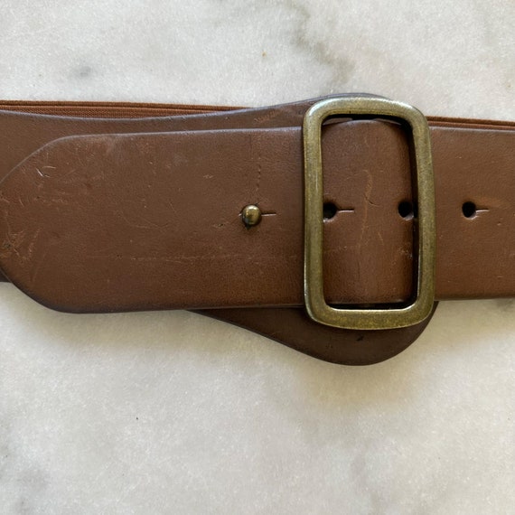 Vintage Brown Wide Metal Buckle Elastic Waistband… - image 3