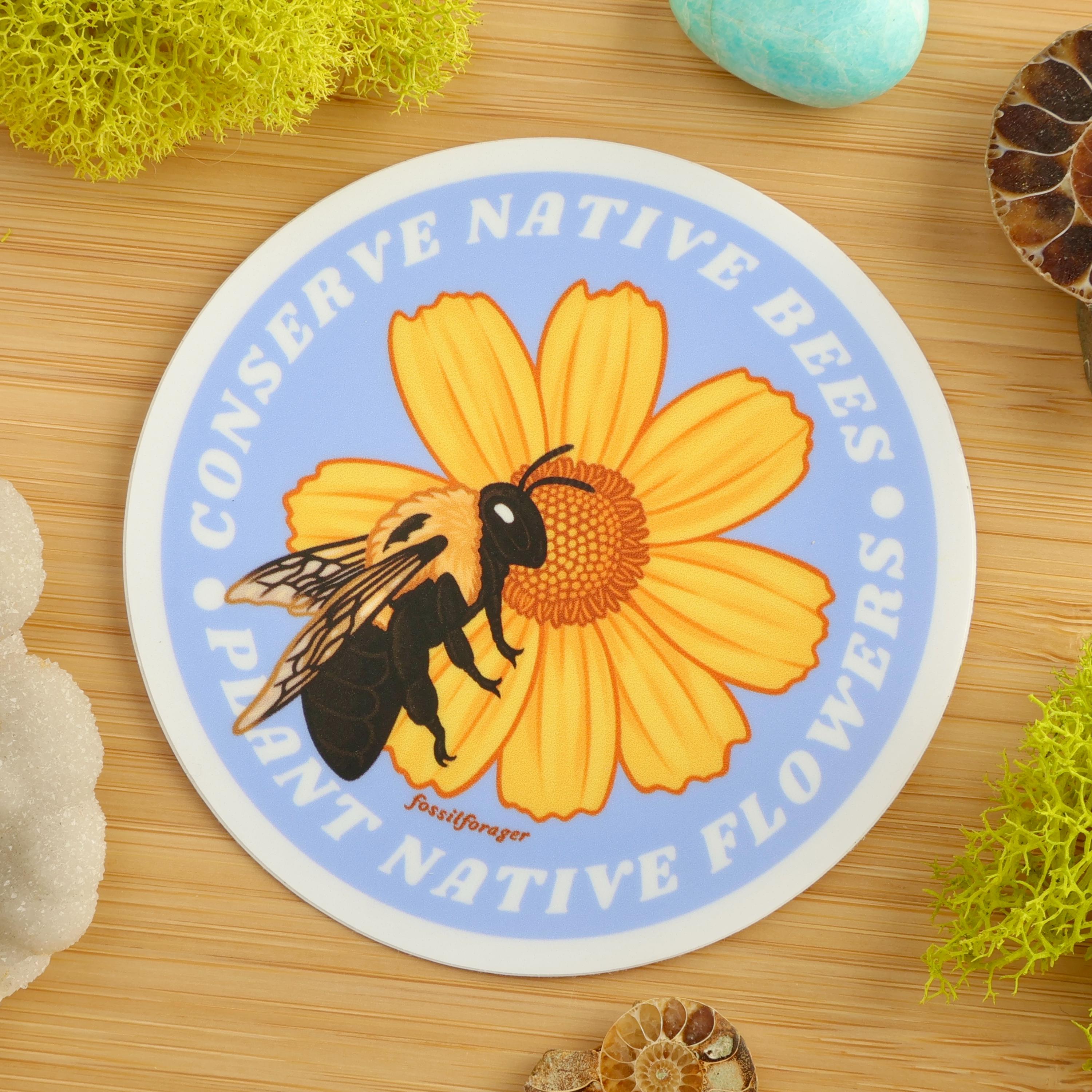 Conserve Native Bees Sticker / Entomology / Save the Bees / Bumblebee / Carpenter Bee / Vinyl Sticker / Laptop Sticker / Ecology