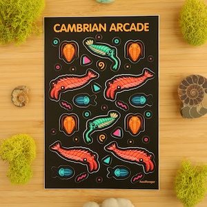 Cambrian Arcade Sticker Sheet  / Stickers / Palentology / 90s / Vinyl Sticker / Anomalocaris / Trilobite