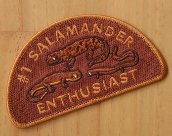 Number One Salamander Enthusiast Iron-On Patch / Herpetology / Amphibian / Newt / Embroidered Patch