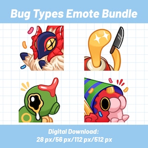 Bug Types Emote Pack 1 (Slitherwing, Caterpie, Wurmple, Shuckle) / Twitch Emote / Bug Emote