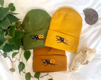Hercules Beetle Beanie / Bug Hat / Insect Hat / Entomology / Entomologist / Embroidered Hat