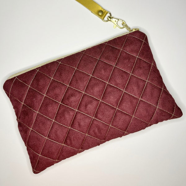 Velvet Wristlet Faux Suede Bag Quilted Clutch Luxe Zipper Pouch Suede Wristlet Evening Bag Date Night Clutch Quilted Purse Puffer Textile