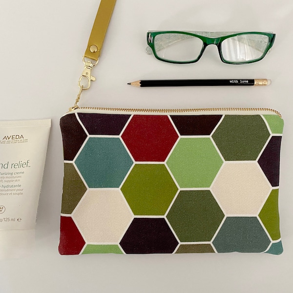 Denim Wristlet Wallet Green Clutch Bags for Women iPhone Wallet Essentials Bag Green Wristlet Geometric Hexagon Print