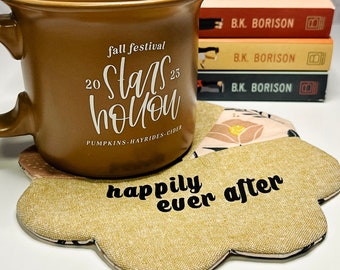 Book Themed Mug Rugs Librarian Gift Book Lover Reader Gift Book Gift Library Coasters Coffee Tea Lovers Bibliophile Happily Ever After