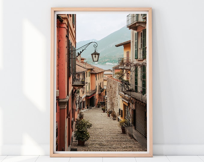 Lake Como Italy Print, Cobblestone Stairway, Travel Photography