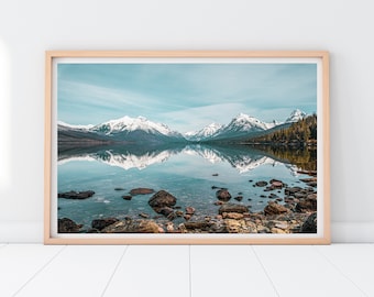 Glacier National Park Print, Montana Landscape Photography, Mountain Lake Reflection