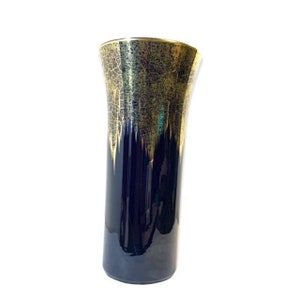 Vintage Dark Cobalt Blue Vase Made In Germany with Gold Crackle Effect