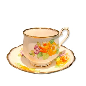 Vintage Royal Albert Crown China Teacup and Saucer Orange Yellow Roses